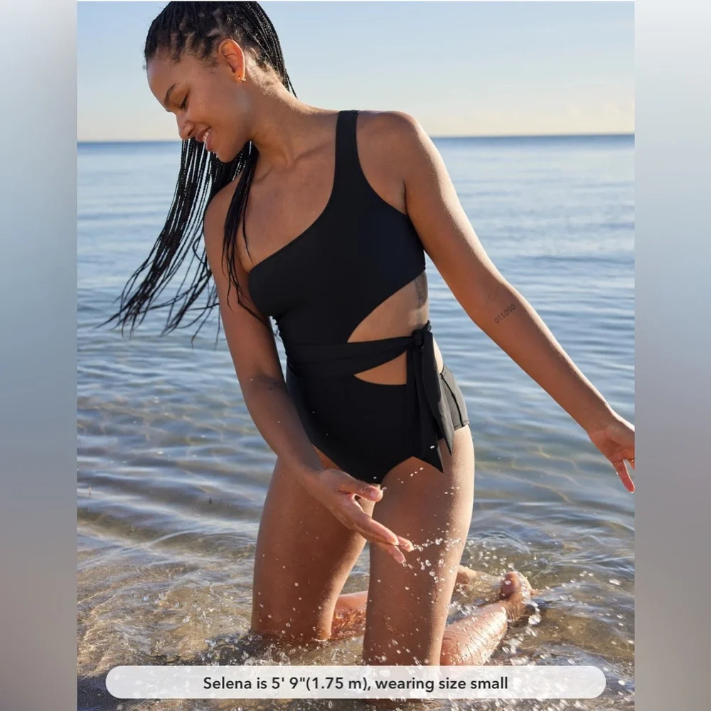 Aerie Cut Out Tie Asymmetrical One Piece Swimsuit - Picture 1 of 7